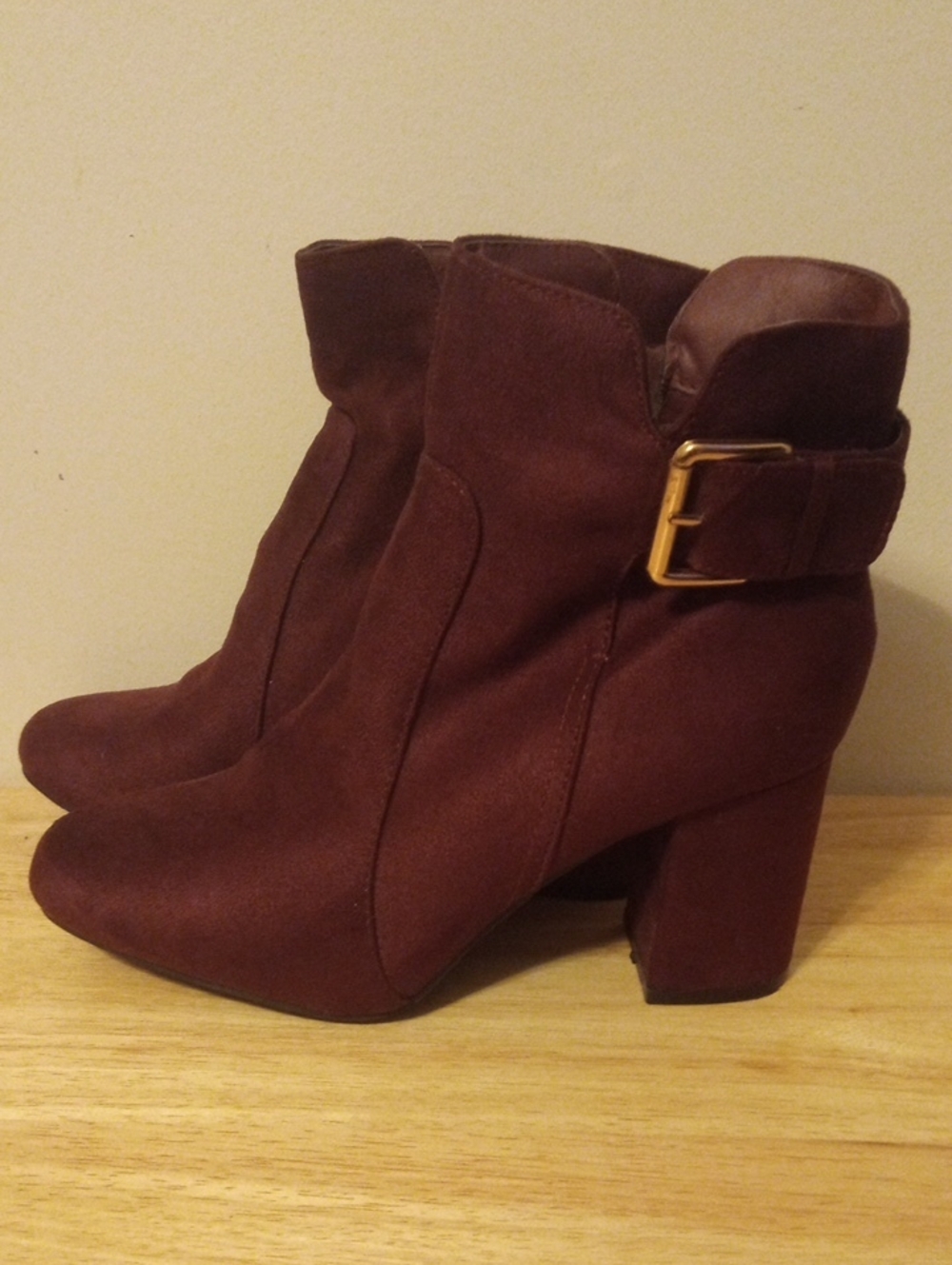 Diba Burgundy Suede Ankle Booties with Buckle